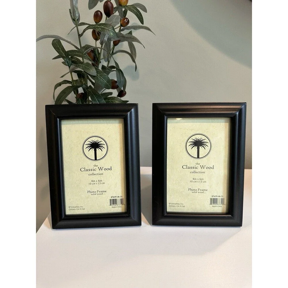 Black Solid Wood 4x6 Photo Frames - Set of 2 Classic Tabletop